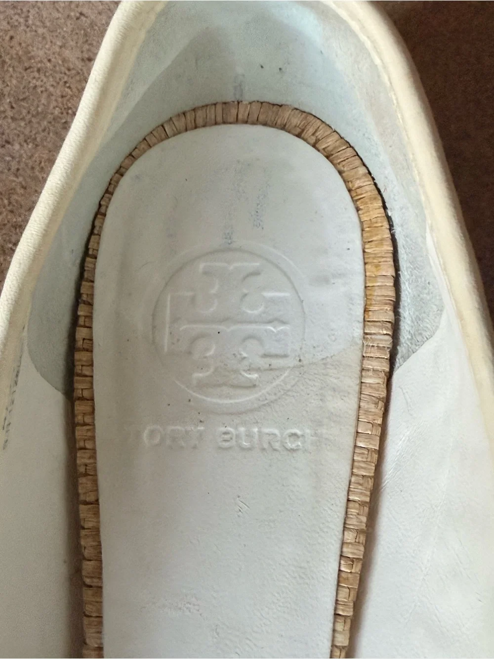 Tory Burch Natural Straw Ballet Flats with Cream Logo Medallion